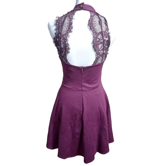 Lulu's NWT Womens Plum Purple Halter Top Lace Back Skater Dress Size Small - Picture 2 of 8